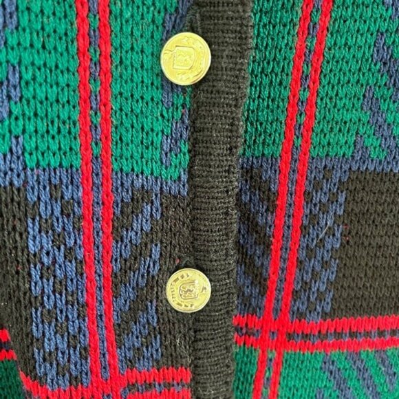 Vintage Tally Ho Cardigan Sweater Women’s Size PM Green Red Plaid Long Sleeve - Picture 5 of 11